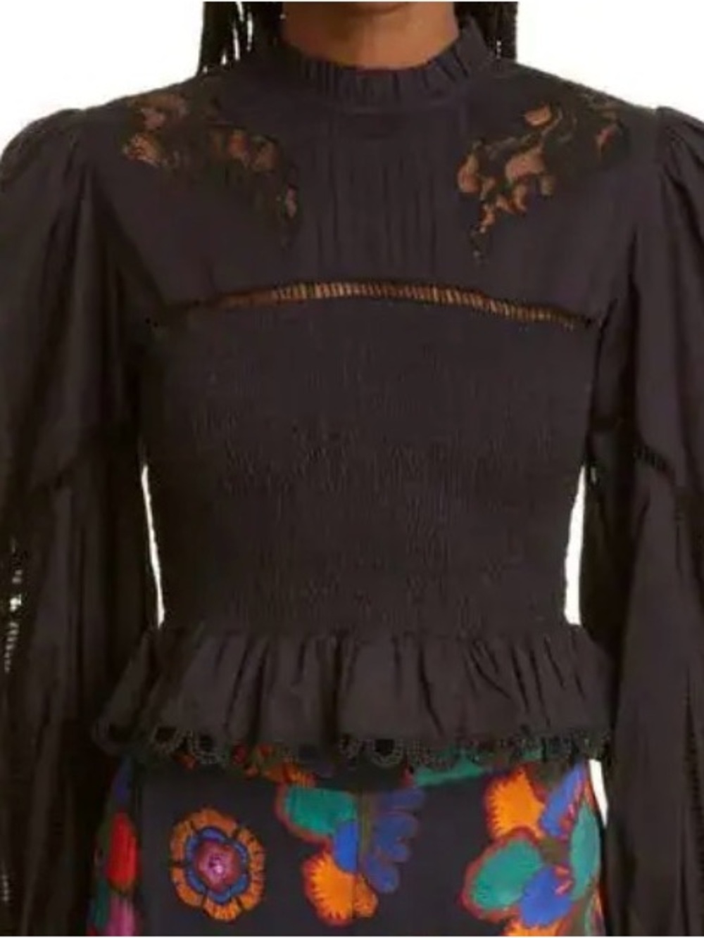 Farm Rio Lace Ballon Sleeve Peplum Top